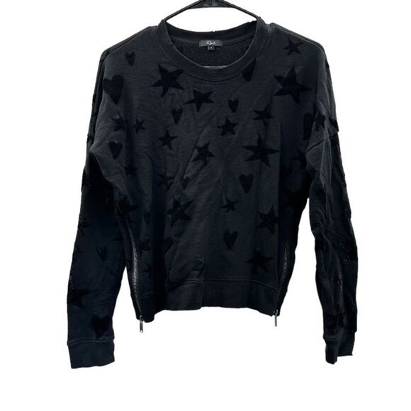 Rails Black Marlo Flocked Hearts and Stars Side Zipper Sweater Size S - Picture 1 of 9